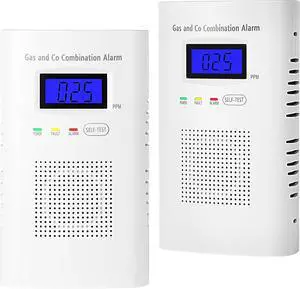 2 Packs Combination Gas & Carbon Monoxide Detector, Plug in Alarm Natural Detector,Propane,Methane,with Backup 9V Battery Feature, Digital Display, for Home, Apartment, RV white -