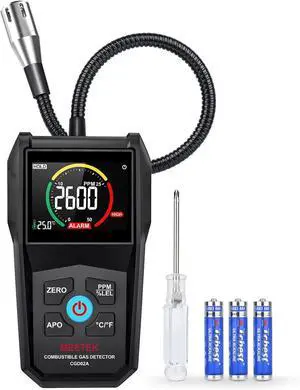 Gas Leak Detector,  Natural Propane Sniffer Combustible Detector with 50-50000PPM 100% LEL, 2.6'' Color LCD Display,Temperature Measure, 12" Flexible Probe,High Sensitivity Black -