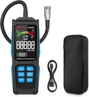 Natural Gas Leak Detector -  with Audible & Visual Alarm, Rechargeable Sniffer 11.3-inch Gooseneck, Locating Propane, Gas, Combustible for Home and RV Black+Blue