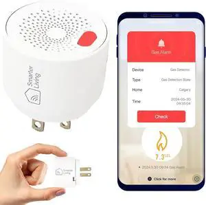 - WiFi Gas Alarm Leak Detector for Natural Gas, Propane, Methane, Butane, LPG, LNG, Flammable Explosive Gases, Reliable Sensor, Phone Notifications, Plug in, Trailer, RV, Home White