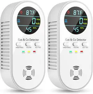 5-in-1 Carbon Monoxide Detectors, Natural Gas Leak Detector, Plug-in & Battery Backup Co HD Digital Display, CO Temp Humidity Sensor, 2-Pcs, White -
