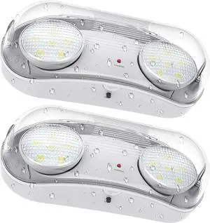 Outdoor Emergency Light with Battery Backup, Exterior Exit Lights Hardwired, Wet Location LED Egress Lights, Waterproof Commercial Lighting Fixture, 120-347V, UL Listed(2 Pack)  2 Pack