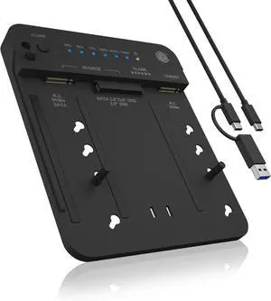 M.2 NVMe & SATA SSD/HDD Docking Station, USB-C 3.2 Gen 2 (10 Gbps) Hard Drive Clone Station Reader Dual Bay for NVMe/SATA + 2.5/3.5 SSD HDD Converter, Offline Cloning, Tool-Free Black -