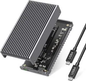 Noiseless 40Gbps M.2 NVMe Enclosure, USB C Aluminum External SSD Enclosure Compatible Thunderbolt4/3 8TB Adapter, PCIe Gen4 Reader Fits 2280/2260/2242/2230mm M B+M Key Dark Grey -
