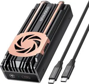 40Gbps M.2 NVMe SSD Enclosure, USB4 Enclosure with Cooling Fan and Dual-Pipe Heatsink Aluminum, Thunderbolt 4/3, ASM2464PD Chip Black -