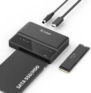 NVMe SSD Enclosure, 10Gbps USB to M.2 and SATA Adapter Tool Free PCIe External Hard Drive Reader Compatible with M.2(M Key&M+B Key) Any Sizes 2.5"/3.5" SSD/HDD -