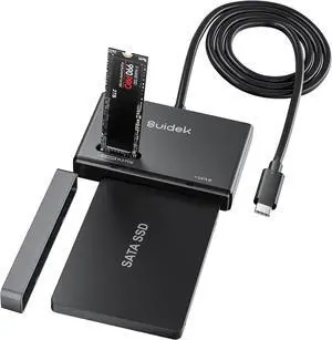 M.2 NVMe SSD Adapter, Type-C 10Gbps to and SATA Hard Drive Reader External M2 PCIe Enclosure Compatible with (M Key&M+B Key) Any Sizes 2.5"/3.5" 12V/2A Adapter Black -