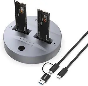 NVMe/SATA M.2 Duplicator Dual-Bay Offline Clone USB C to NVME/SATA Docking Station for M2 SSD M Key and B+M Hard Drives Enclosure, Tool Free Aluminum10 Gbps USB3.1 Gen2 Type-C Adaptor -