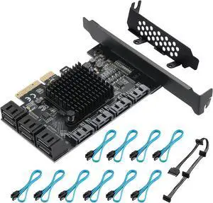 PCIE to SATA 3.0 Card 10 Ports,PCIE III 6Gbps Expansion Card,ASM1166+JMB575 Chips  10SATA-4X -