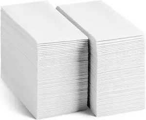 300-pack  Disposable Linen-Feel Guest Towels [8" x 17" ] - Cloth-Like Hand Bathroom Napkins, Made In USA Soft and Absorbent Paper Napkin for Kitchen, Bathroom, Party, Wedding, Or Event White 8"