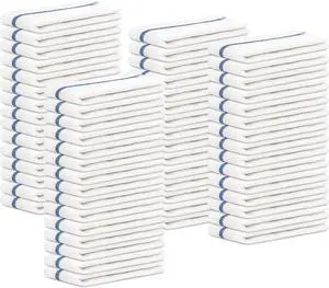 Bar Mops Blue Stripe Pack of 60 Kitchen Towels 16x19 Multi-Purpose for Home, Restaurant and Cleaning White Absorbent Washcloth Dishcloths Sets, Reusable Dish, Cloths Rags  16"x19"
