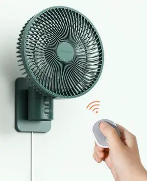 Wall Mounted Oscillating Fan with Remote and Timer,8.5 Inch Small RV 4 Speeds, 90° Oscillation, 120° Adjustable Tilt, 5.92 feet Wire, Quiet Corner Fans for Bedroom, Indoor Bathroom Blackish Green