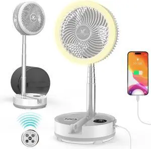 40000mAh Battery Operated Camping Fan - 106Hrs Rechargeable Oscillating Table with Light & Timer, 9 Speeds Portable Travel for Cruise RV Trip, Hurricane Power Outage (10" Case)  White 10 Inch