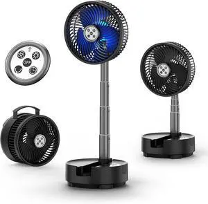 Socool 20000mAh 8 Inch Portable Fan Battery Operated Fans, Oscillating Charging Fan, Remote Control LED Light, 112 Hours Foldable Fans for Camping Travel Outdoor  Black 8inch