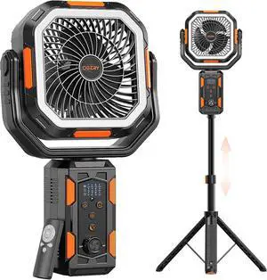 F21 Camping Fan with Stand, 20000mAh Rechargeable Battery Powered Standing Fan, LED Lanterns for Power Outages, Strong Wind, Fast Charging Tent, Travel, Bedroom, Essentials  Black&Orange -