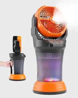 Portable Misting Fan with Large Battery Fan-Rechargeable Outdoor Cooling Fans 2L Water Tank,RGB Lights,4 Speeds & Spray Modes-for Patio, Camping, Beach, Workshop (X65 Orange)  Orange -