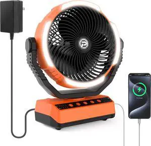 Camping Fan with Light - 20000mAh Rechargeable Battery Fan with Charger, 70Hrs Cooling Time, 4 Speeds, 110° Auto Oscillation & 270° Pivot Design with Hook for Camping/Power Outage/Hurricane