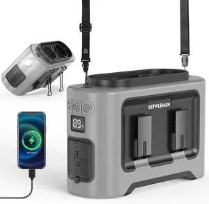 14500mAh Portable Waist Fan - Personal Clip on Belt Fan, Dual Air Outlet, 5 Speed 35H Cooling, Rechargeable Battery Operated, Wearable with Lanyard & Light for Camping, Travel, Jobsite  Gray