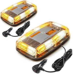 2-Pcs 72LED Roof Top Emergency Strobe Beacon Lights, 12-24V High Visibility Safety Warning Mini Light bar with Magnetic Base for Snow Plow, Trucks, Construction Vehicles (Amber/White)  Amber/Whire -