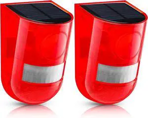 16 Pack Solar Sound and Light Alarm Motion Sensor 129db Outdoor Security Siren Waterproof Activated Detector 6 LEDs Flash Warning Strobe System for Home, Farm (Red)  Red -