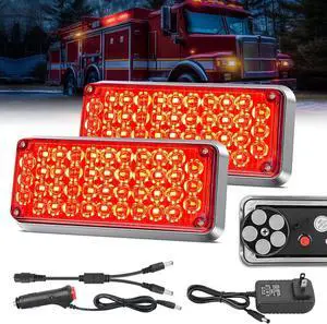 2PCS 42LED Red Wireless Magnetic Strobe Lights Portable Warning Hazard Light Surface Mount Waterproof 5 Patterns for 12V 24V Cars Trucks Van Off Road Vehicles ATV  -