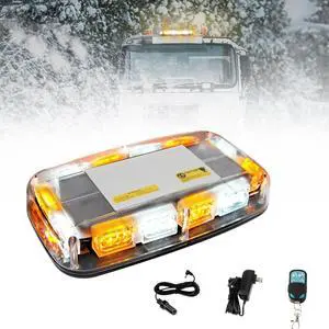 Rechargeable Amber White Emergency Roof Top Strobe Light Wireless Battery, 48LED 17 Flashing Modes,High Low Brightness,Warning Lights w/Magnetic Base, Remote Control for Construction Vehicles