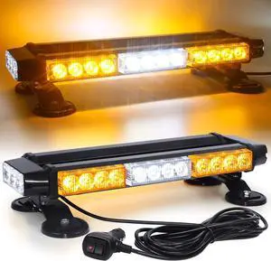 LED Strobe Flashing Light Bar -Double Side 30 High Intensity Emergency Hazard Warning Lighting Bar/Beacon/with Magnetic for Vehicle Trucks Roof Safety (Amber&White) Amber&White -