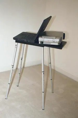 Black Portable Compact Lightweight Adjustable Height Laptop Notebook Computer Stand Table with steel colored aluminum legs -