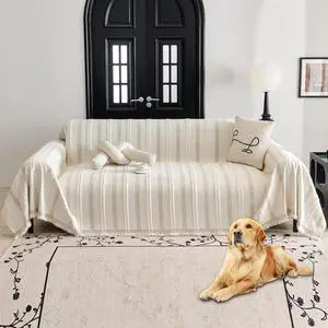 Non Slip Couch Cover Sofa Covers for 3 Cushion Washable sectional Dogs pet Furniture Protector Blanket Living Room (TM-Cream White, 91"x134")  Tm-cream White 91"x134"
