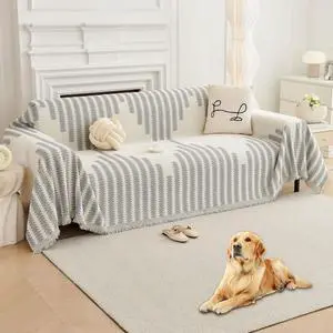 Boho Sofa Covers Couch for 3 Cushion Pet Friendly Soft Thick Non Slip Cover Dogs Washable Sectional L Shape Furniture Protector (Grey, 91"x134")  Grey 91"x134"