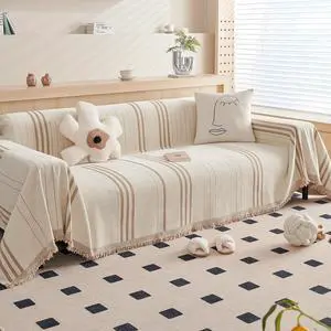 Couch Cover Reversible Chenille Loveseat Sofa Covers for Dogs Pets Beige Coffee Protector 2 Cushion Vertical Stripe Jacquard Slipcover Sectional, 71"x118" A1# Coffee(vertical Stripe) Large 71" x 118"