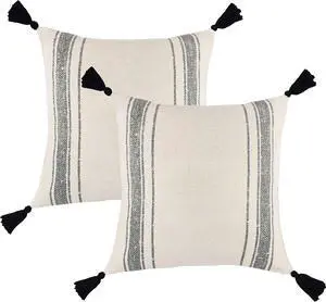 - Modern & Luxurious 18" x Decorative Boho Throw Pillow Covers Durable Quality Machine Washable Luca Design Black, White, Grey, and Neutral 2 Pack  (Pack of 2)