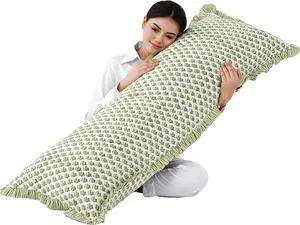 CPC Emerald Green 100% Cotton Block Print Ruffle Sham Cover 20X54 inch, Handmade Boho Floral Pillowcase, Farmhouse Cottagecore Bedding, Soft Decorative Cushion for Bedroom Décor  54" x 20" (Pack of
