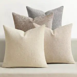 Pack of 4 Couch Throw Pillow Covers 20x20 Inch Neutral Beige/Brown Soft Decorative Chenille Farmhouse Accent Cushion for Boho Home Decor Sofa Bedroom Living Room 20" x (Pack 4)