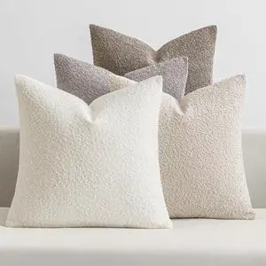 Pack of 4 Decorative Textured Boucle Throw Pillow Covers 20x20 Inch Neutral Accent Solid Cases Soft Couch Cushion for Modern Farmhouse Boho Chair Sofa Bed Livingroom Home Decor  20" x (Pack 4)