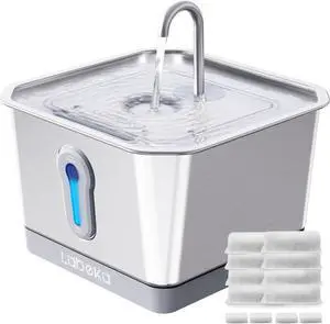 Wireless Cat Water Fountain Stainless Steel, 4L/135oz Battery Operated with Base, Automatic Pet Fountain, Ultra-Quiet and Easy Clean for Cats Dogs Multiple Pets(8 Filters) Steel -