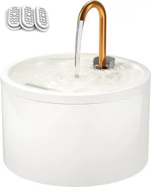 Ceramic Cat Water Fountain, 2.1L/71oz Automatic Fountain for Cats, Pet with Ultra-Quiet Pump and 3 Filters & Sponges (White) White -