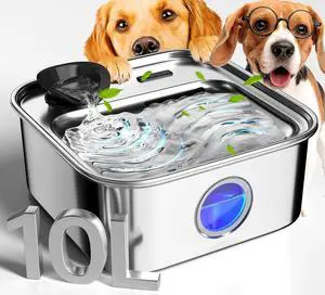 Dog Water Fountain for Large Dogs, 10L/2.6Gal Bowl with Multi-Filtration & Deeper Drinking Aera, pet Window LED, Ultra-Quiet Upgraded 10L fountain stainless steel -