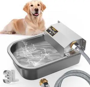 Automatic Water Dispenser for Dogs, Patented 3L Outdoor Dog Drinking Bowl, Stainless Steel Waterer Feeder Suitable Chicken Livestock Animal,Fit 3/4'' GHT Faucet, Wall-Mounted, Easy to Clean Metallic