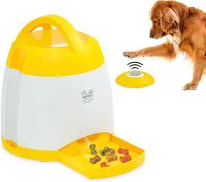 Dog Treat Dispenser with Remote Button  Memory Training Activity Toy While Train, Promotes Exercise by Rewards, Improves & Positive for A Healthier Happier Pet -