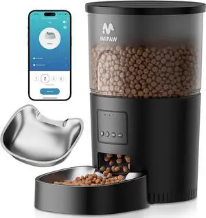 Automatic Cat Feeder, 5G WiFi Food Dispenser with APP Remote Control, Pet Dry Smart Programmable Timed Feeding, Dual Power Supply, 1-10 Meals Per Day, Stainless Steel Bowl Black -