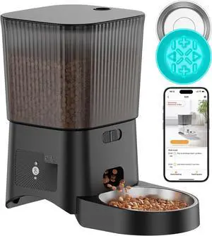 Automatic Cat Feeder, 5G WiFi Food Dispenser with App Control, Timed Feeder Stainless Steel Bowl and Slow Bowl, Desiccant Bag Black -