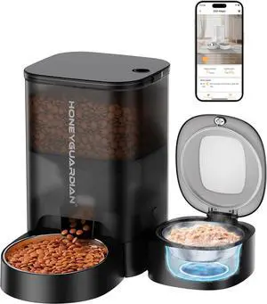 Automatic Cat Feeder for Wet Food,2.4G WiFi Enabled Smart Feed Pet with Ice Pack and Freshness Dry Desiccant,Timed Food Dispenser APP Control Black WIFI -