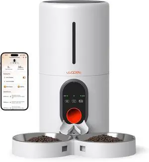 Automatic Cat Feeder, 5G WiFi Pet Feeder for Two Cats or Dogs with Remote Control, 6L Food Dispenser Low Sensor, 1-10 Meals Per Day, Up to 10s Meal Call Pets  White -