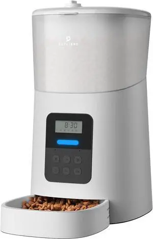 Automatic Cat Feeder, 6L Auto Pet Dry Food Dispenser with Clog-Free Design, Low LED Indication, 0-50 Portion Control for 1-6 Meals Daily, 10s Voice Recorder Small & Medium Pets Grey -