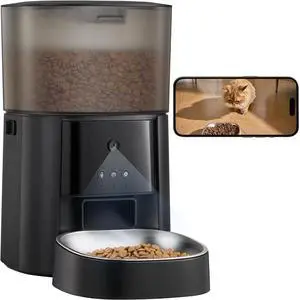 Automatic Cat Feeder with Camera & Voice Interaction, WiFi/App Control, 4L Dry Food Dispenser for Cats Dogs Freshness Preservation, Custom Feeding Times Portions, Dual Power -