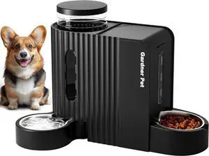 Automatic Gravity Pet Feeder, 1.8 Gallons*2 Dog Feeder and Water Dispenser Set, 2-in-1 100% BPA-Free Stainless Steel for Dogs, Cats, Rabbits, Puppies (Black)  Black Extra Large1.6 Gallons x 2