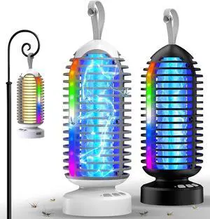 Bug Zapper with Marquee Light, Mosquito Indoor Outdoor, 4000mAh, Smart Auto On/Off Rechargeable Fly Zapper, Portable Waterproof Insect Killer for Home, Kitchen, Patio, Camping - 2Packs, 2Colors