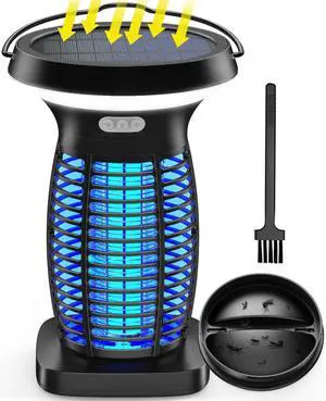 Solar Bug Zapper Outdoor, Mosquito Powered, Electric Fly with Camping Lantern, Waterproof Insect Zapper, Cordless Killer Lamp for Indoor Outdoor Blue -
