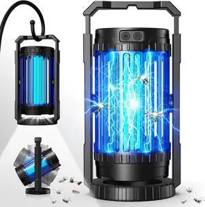 Bug Zapper Outdoor & Indoor, 4200V Electric Mosquito Zapper, 4 in 1 Fly Trap with 5000mAh Battery LED, Portable Rechargeable Killer for Patio, Camping Black -